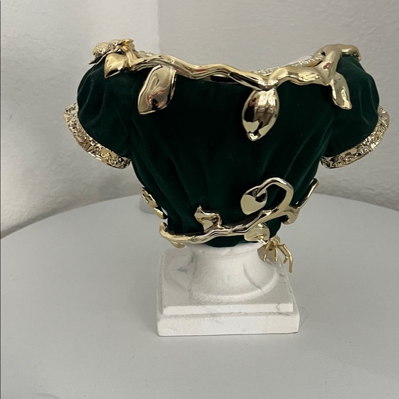 Bath & Body Works 3 Wick Candle Holder Elegant Green and Gold Decorative - Picture 2 of 4